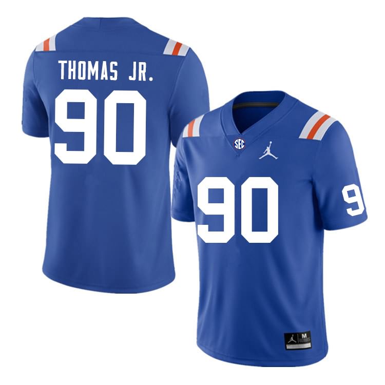 Men's NCAA Florida Gators Chris Thomas Jr. #90 Stitched Authentic Nike Blue Throwback College Football Jersey RDC0665GY